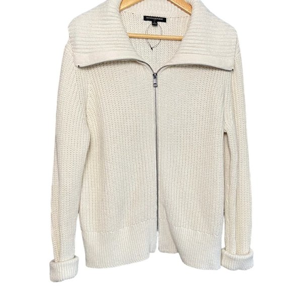 BANANA Republic Ivory Knit Zip Up Cardigan Sweater Size Large - Picture 9 of 10